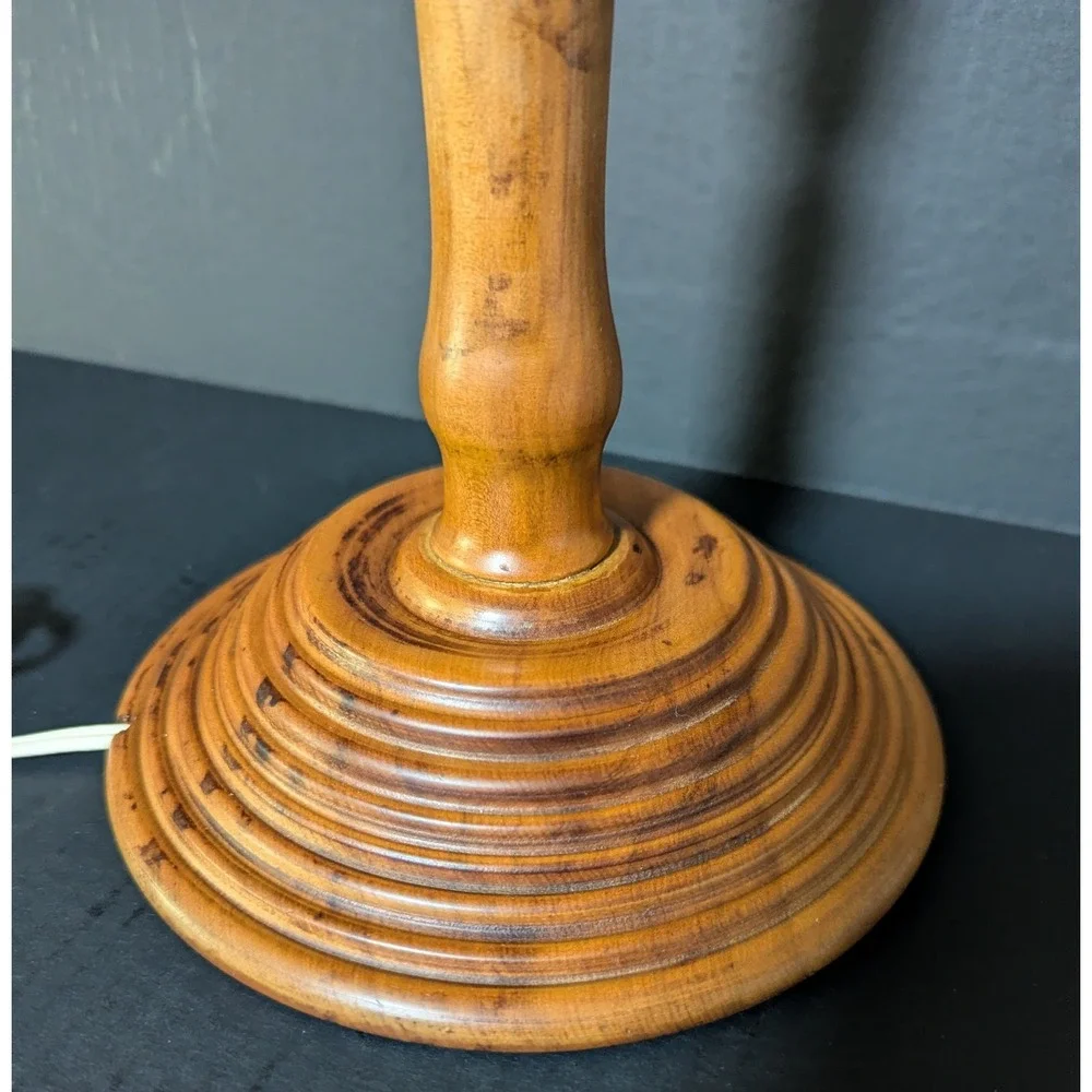 Vtg Hand Turned Wooden Table Lamp Stacked Concentric Base Baluster Upright 13.5